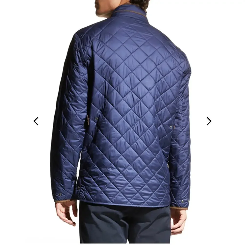 Peter Millar Suffolk Quilted Travel Coat XXL Navy Suede Trim Quiet Luxury
